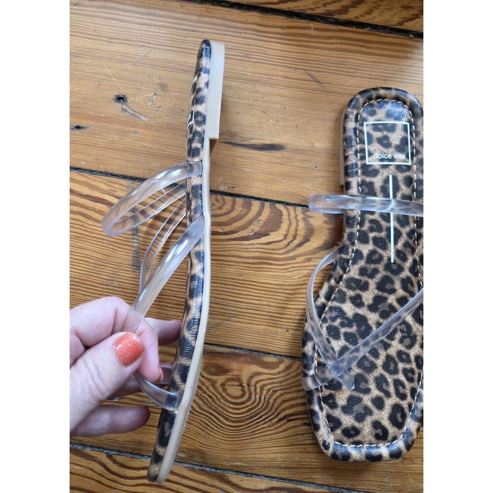 NIB Dolce Vita Leanna Leapard Clear Sandals Size 7.5 Square Toe Flat - Picture 5 of 7